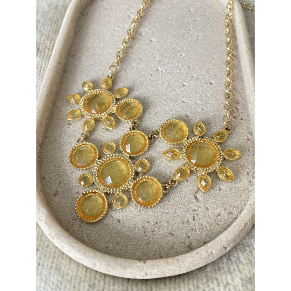 Gold Tone Acrylic Stone Necklace Flower Sunburst Statement Bib In Honey Yellow